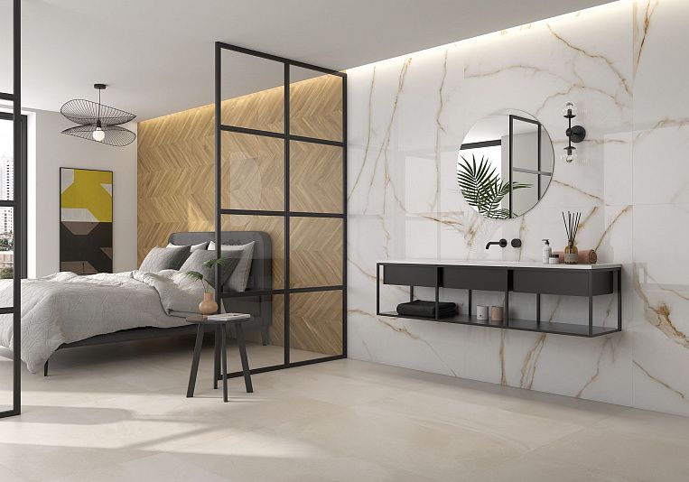 Плитка керамогранит Geotiles Brera Gold 120x120 Compacglass (1,44 кв.м.) под мрамор