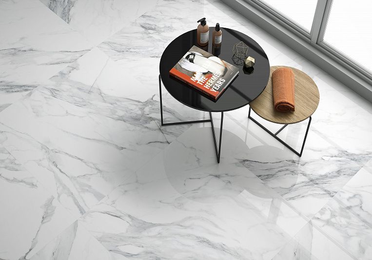 Плитка керамогранит Geotiles Dante Blanco 90x90 Compacglass (1,62 кв.м.) под мрамор